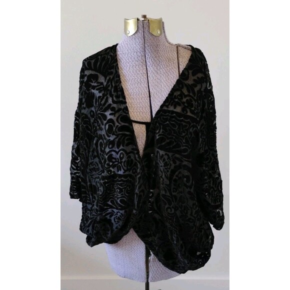 Black Velvet Jacket Shrug Size M Black Burn Out Cocktail Party Wedding EUC - Picture 1 of 10